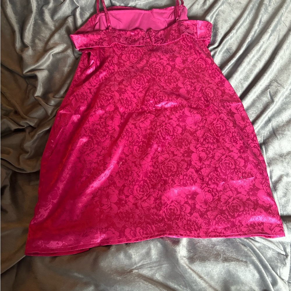 Hot pink silky floral print dress